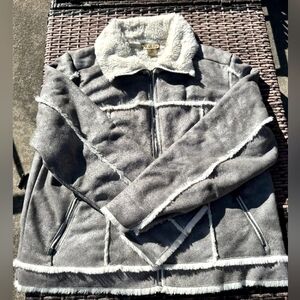 Peck & Peck Grey Suede Faux Fur Jacket